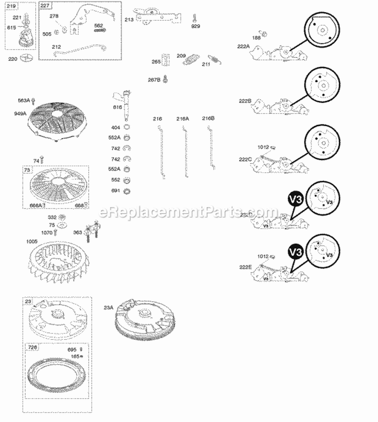 Controls Flywheel Governor Spring Diagram and Parts List for 44Q777-0025-E1  Briggs and Stratton Engine